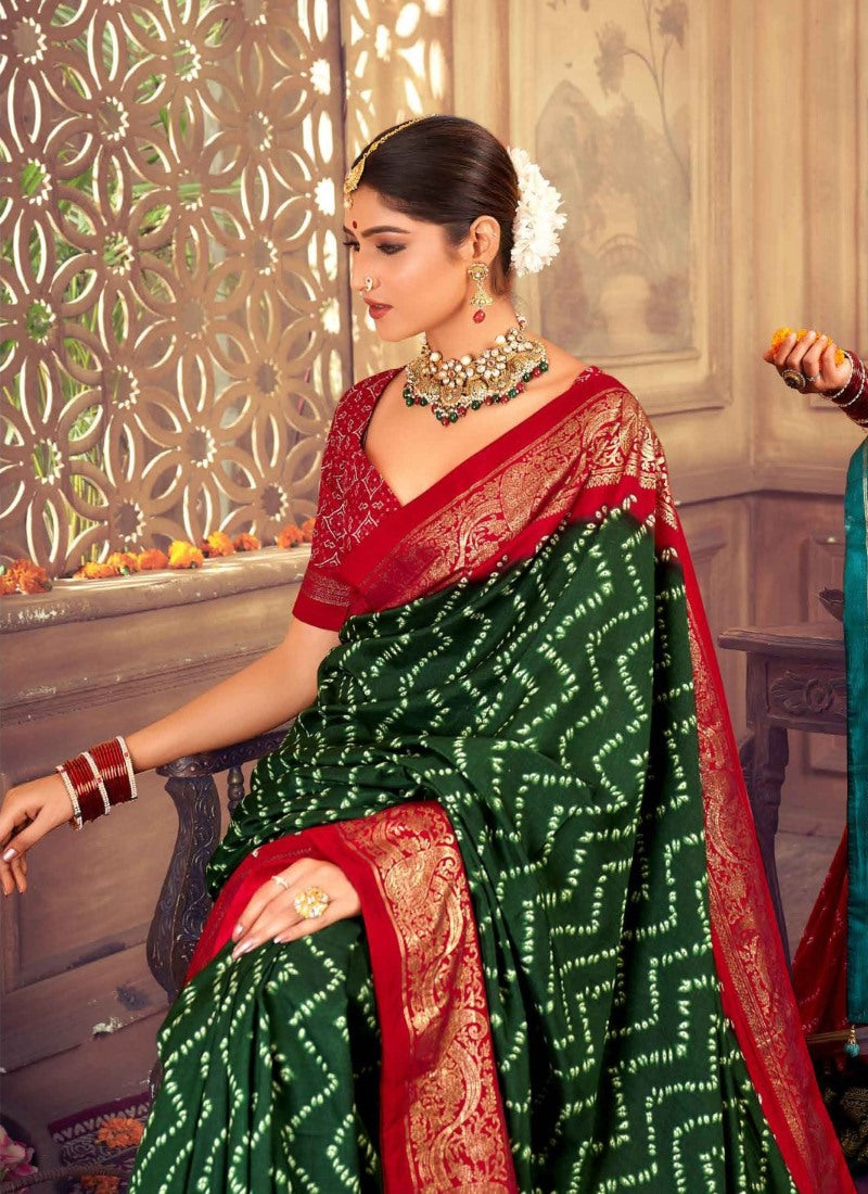 Green Dola Silk Printed Saree-2