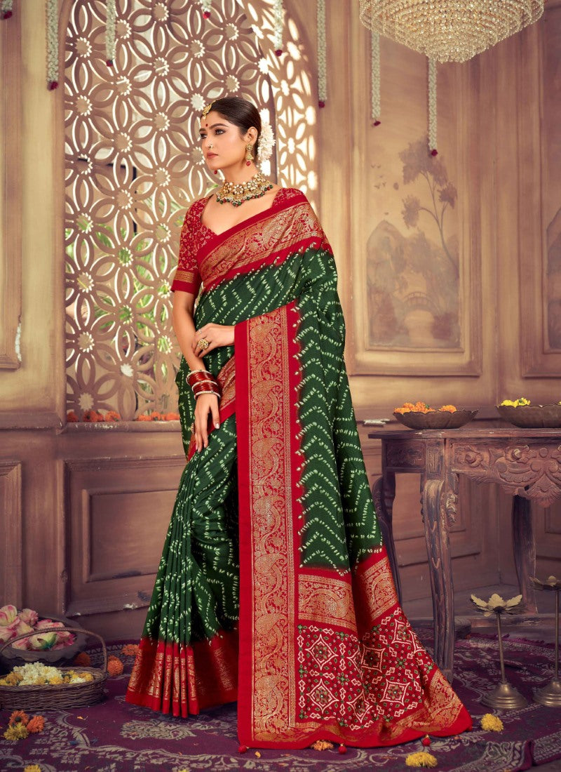 Green Dola Silk Printed Saree