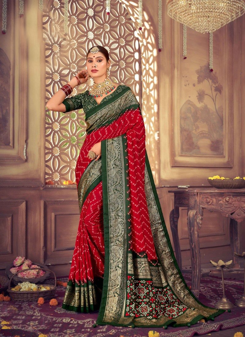 Red Dola Silk Printed Saree