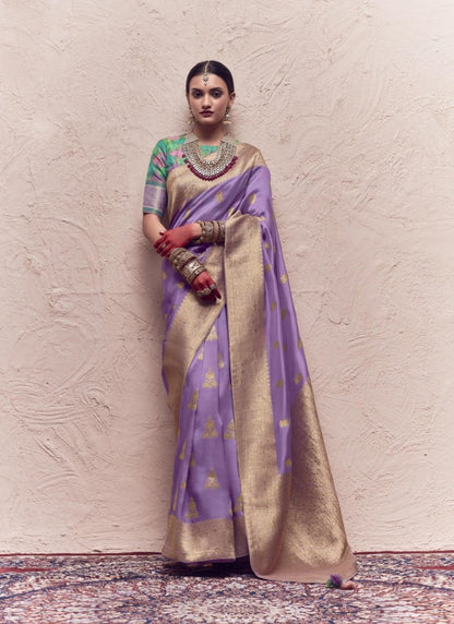 Lavender Pure Silk Saree With Embroidery Work