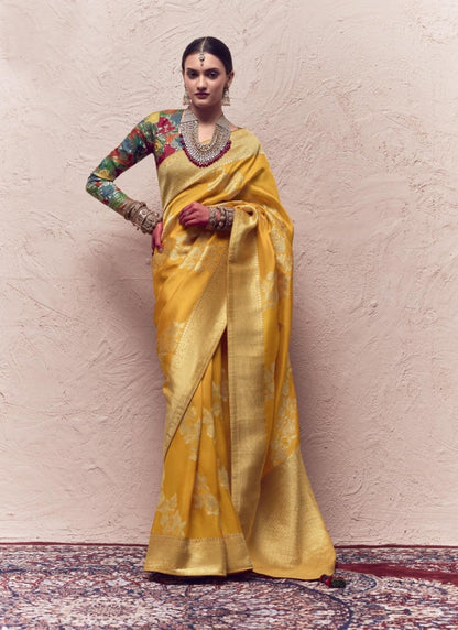 Yellow Pure Silk Saree With Embroidery Work