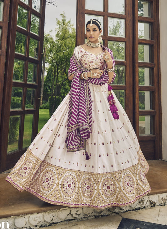 White Viscose Circular Lehenga Choli