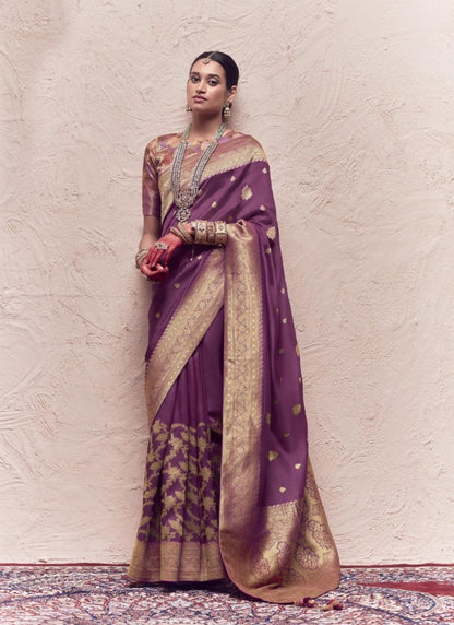 Purple Pure Silk Saree With Embroidery Work