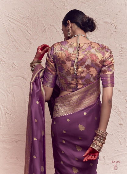 Purple Pure Silk Saree With Embroidery Work-2