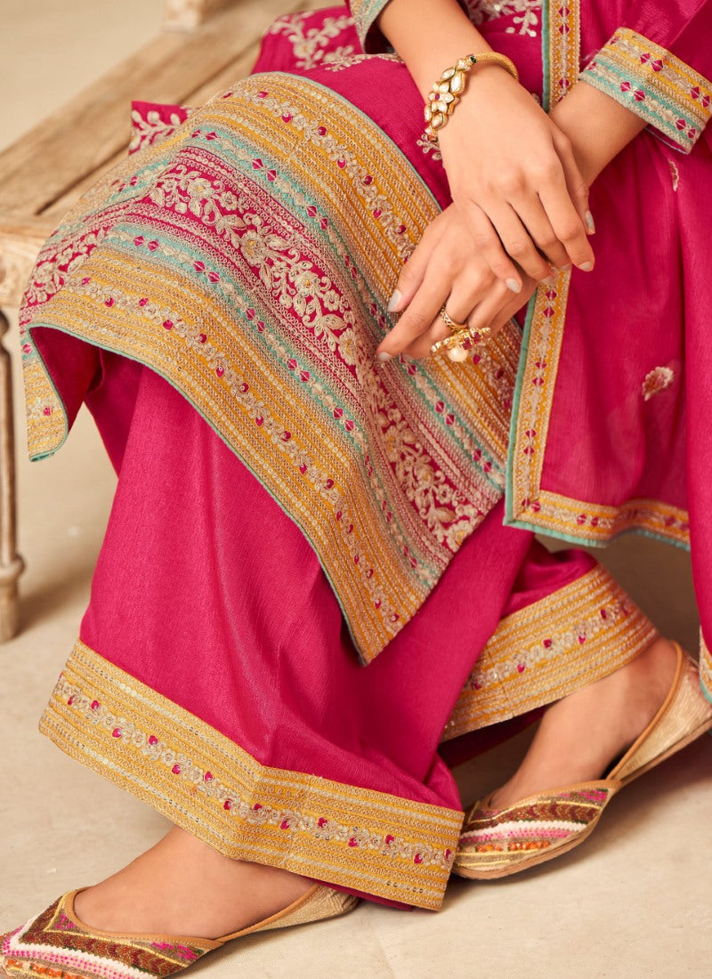 Magenta Palazzo Salwar Suit With Heavy Embroidery Work