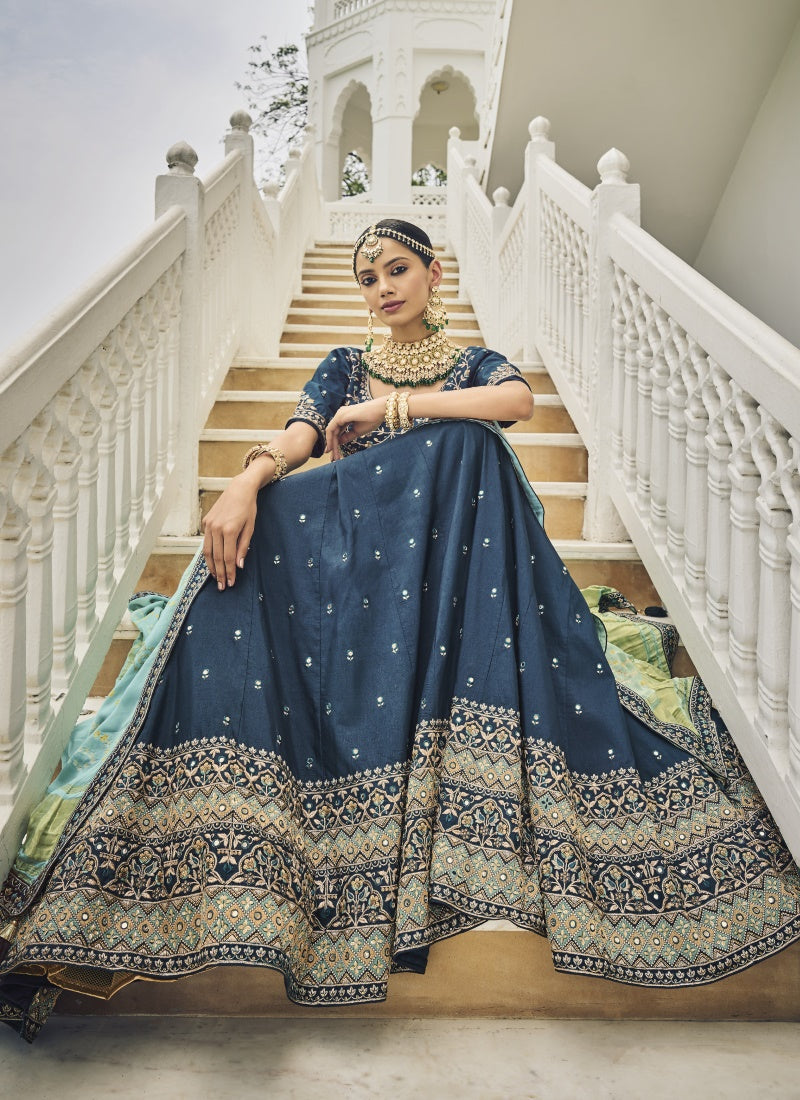 Blue Viscose Circular Lehenga Choli-2