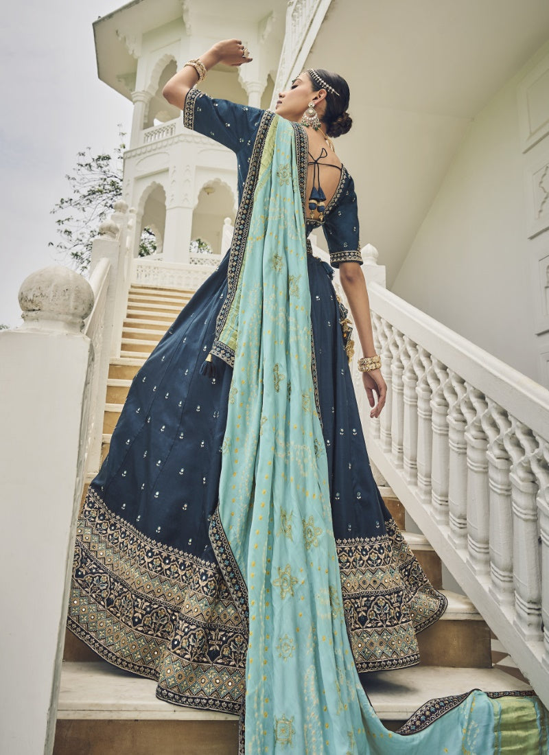 Blue Viscose Circular Lehenga Choli-2