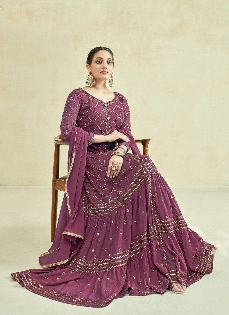 Purple Georgette Anarkali Suit With Sequins Work-2