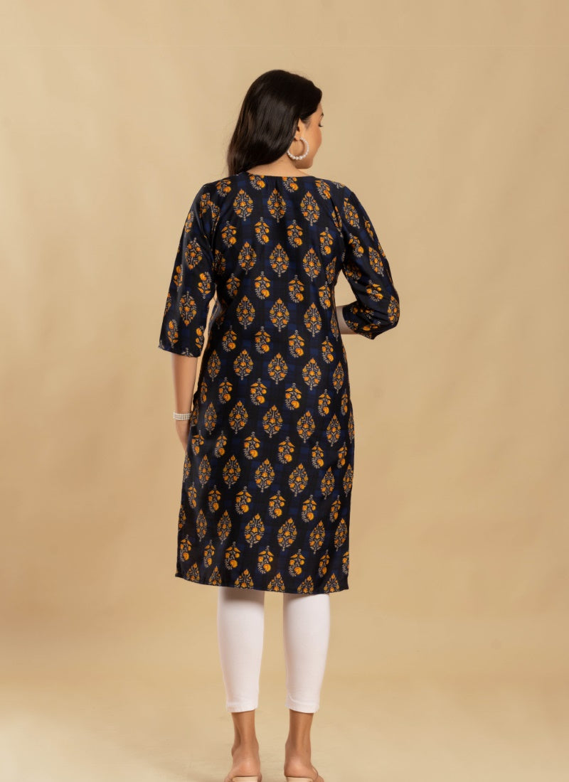 Blue Soft Crape Printed Kurti-2