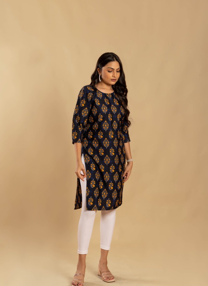 Blue Soft Crape Printed Kurti