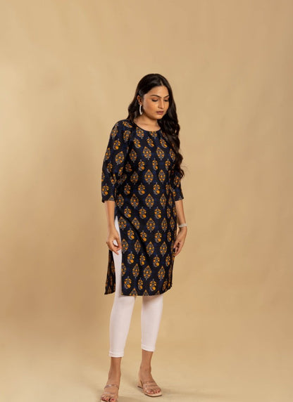 Blue Soft Crape Printed Kurti