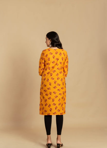 Yellow Soft Crape Printed Kurti-2