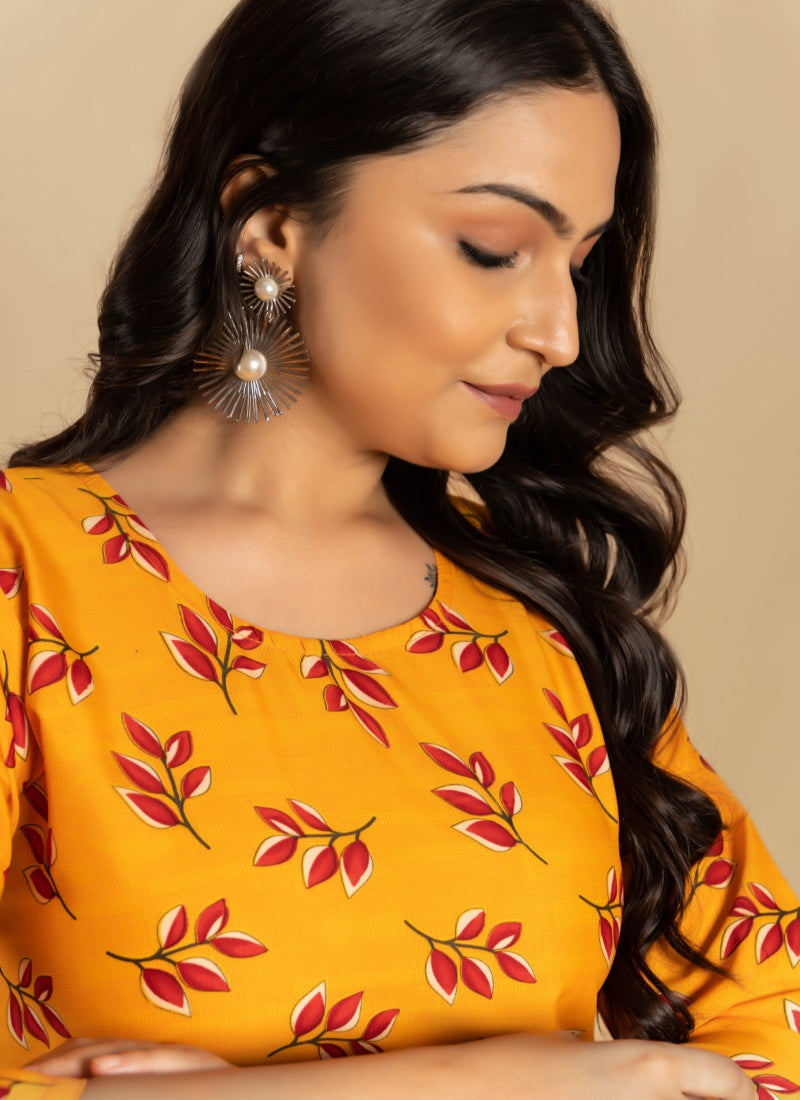 Yellow Soft Crape Printed Kurti-2