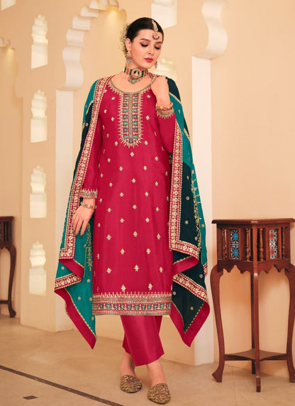 Red Palazzo Salwar Suit With Heavy Embroidery Work