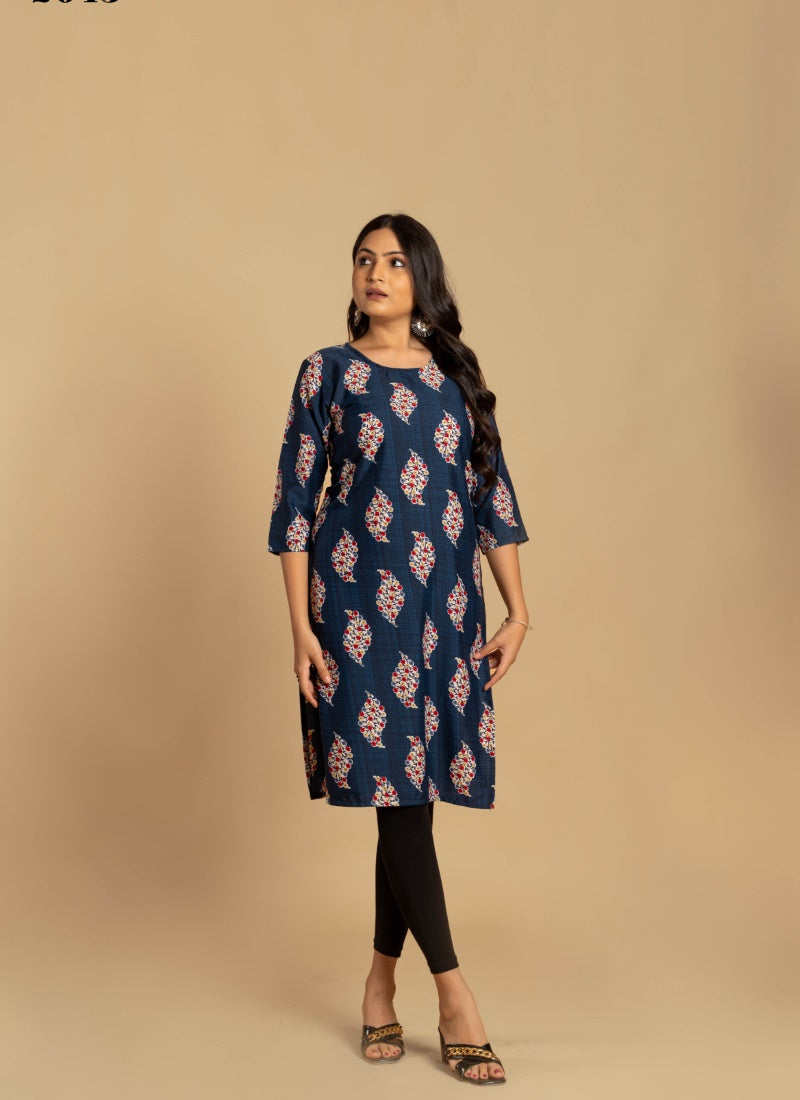 Blue Soft Crape Printed Kurti