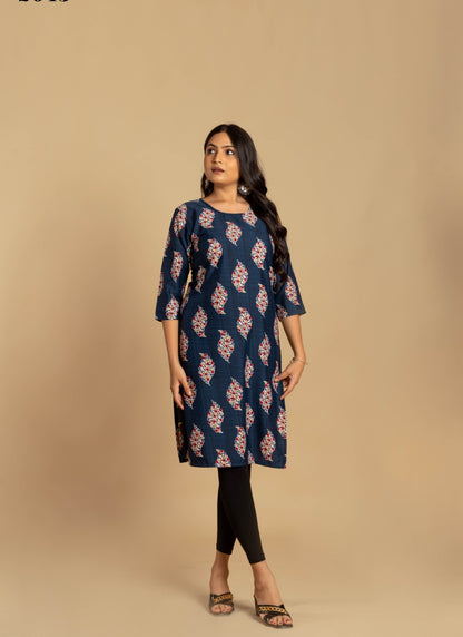 Blue Soft Crape Printed Kurti