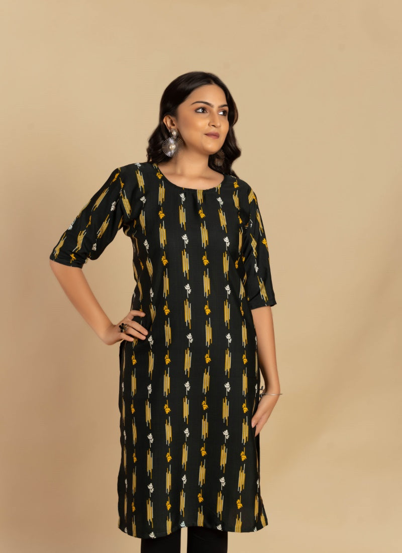 Black Soft Crape Printed Kurti-2