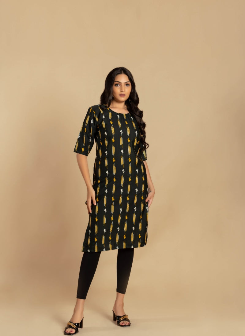 Black Soft Crape Printed Kurti