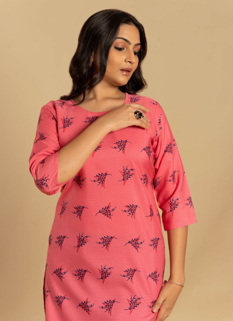 Pink Soft Crape Printed Kurti-2