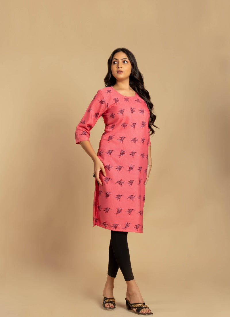 Pink Soft Crape Printed Kurti