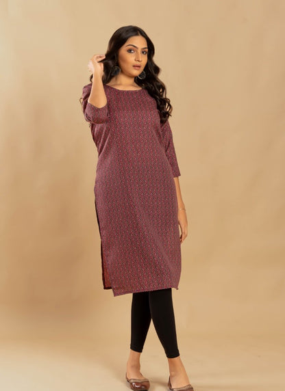 Purple Cotton Printed Kurti