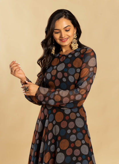 Black Georgette Digital Print Indo Western Gown-2