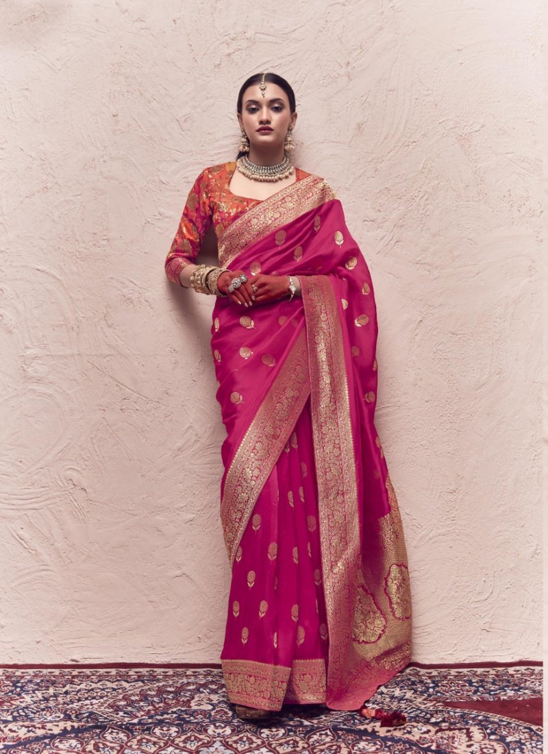 Magenta Pure Silk Saree With Embroidery Work