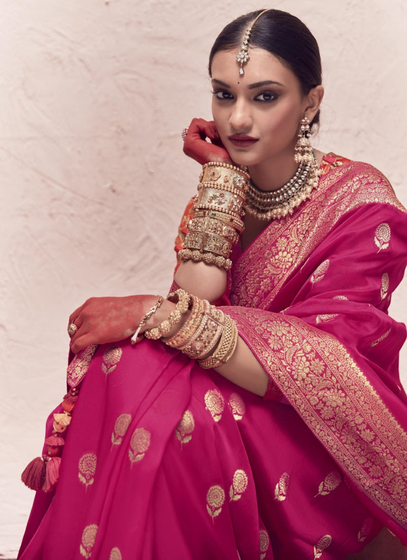 Magenta Pure Silk Saree With Embroidery Work-2