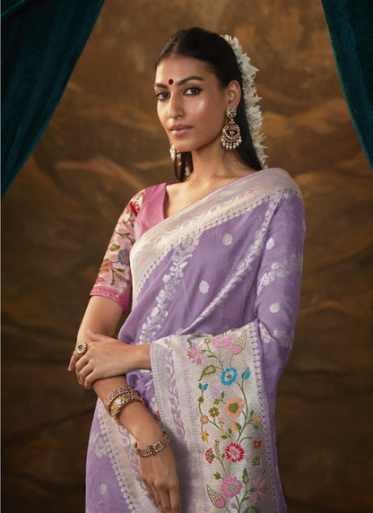 Light Purple Banarasi Silk Paithani Saree With Resham Work-2