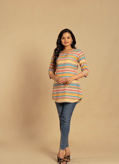 Multi Color Crepe Printed Short Kurti-2