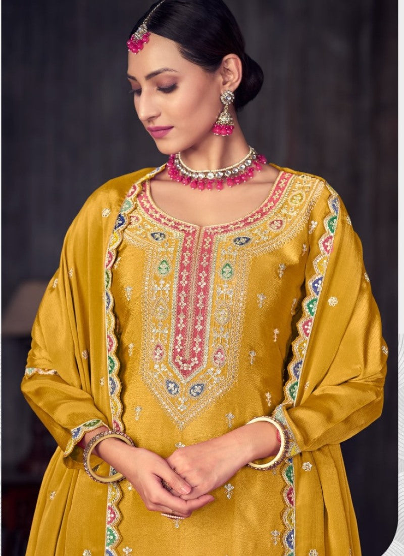 Yellow Indo Western Long Choli Lehenga With Embroidered Work