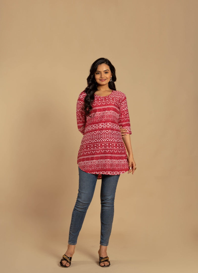 Magenta Crepe Printed Short Kurti-2