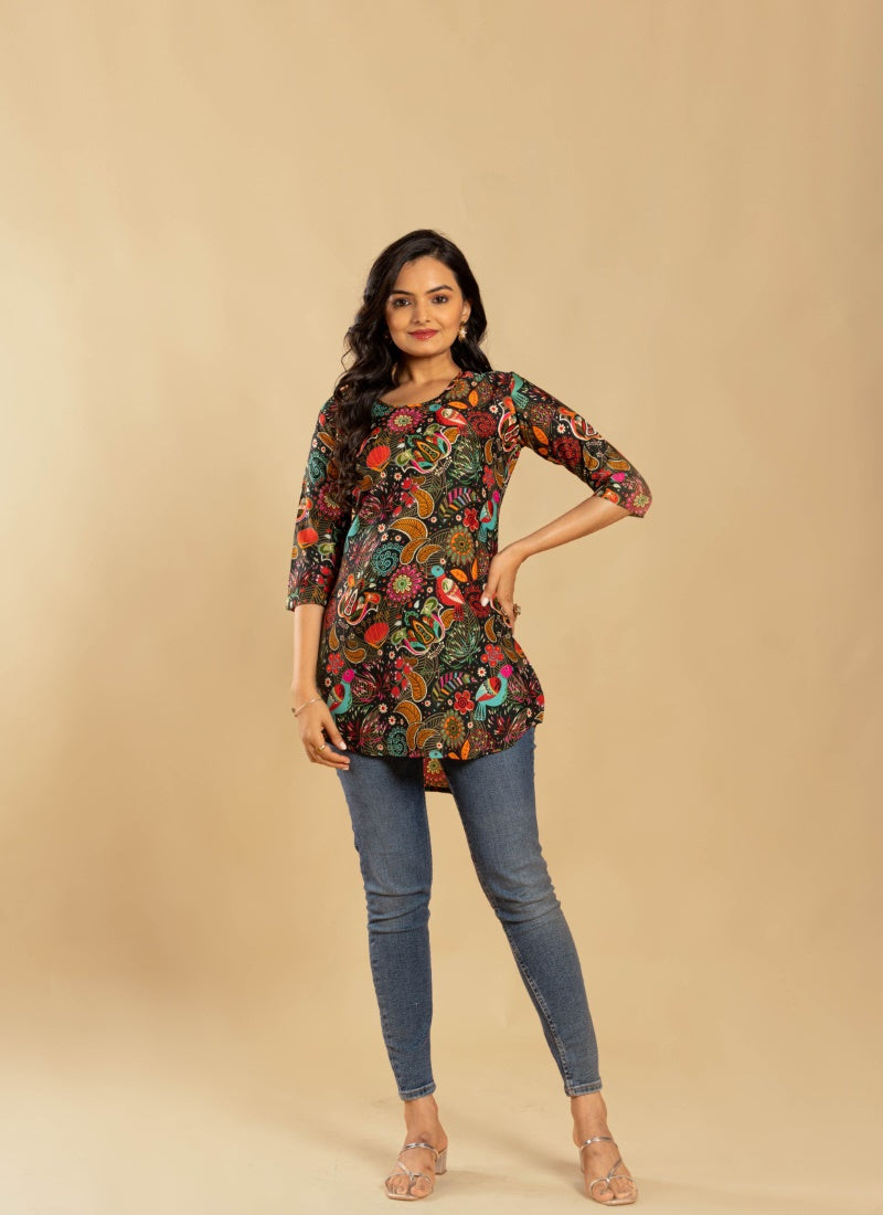 Multi Color Crepe Printed Short Kurti-2