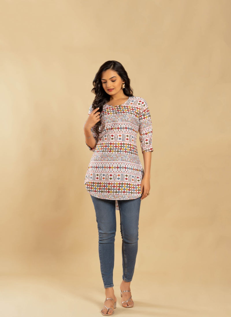 Multi Color Crepe Printed Short Kurti-2