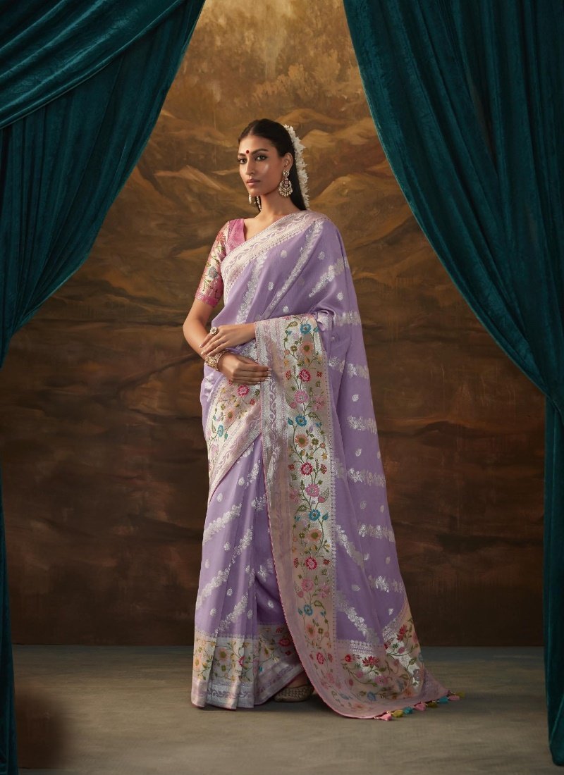 Light Purple Banarasi Silk Paithani Saree With Resham Work