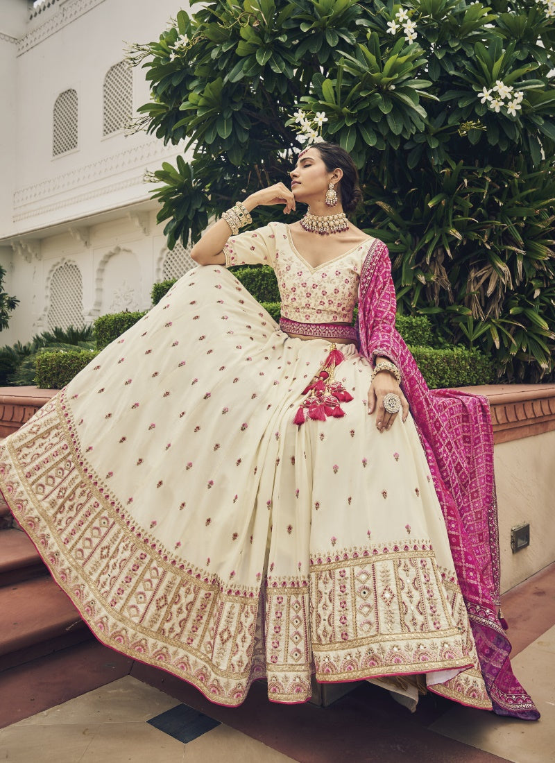 Off White Viscose Circular Lehenga Choli-2