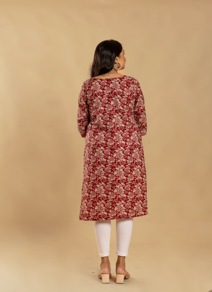 Maroon Cotton Printed Kurti-2