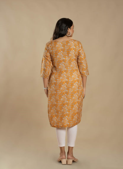 Yellow Cotton Printed Kurti-2