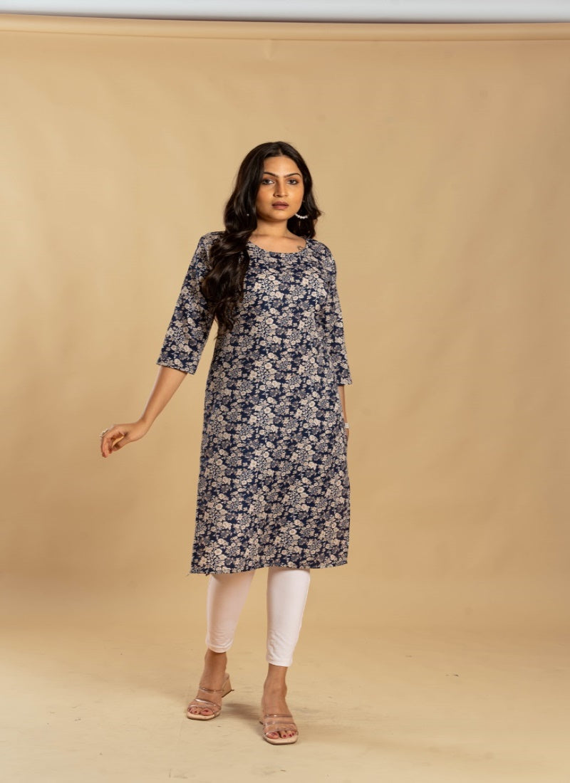 Blue Cotton Printed Kurti