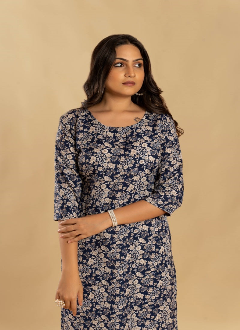 Blue Cotton Printed Kurti-2