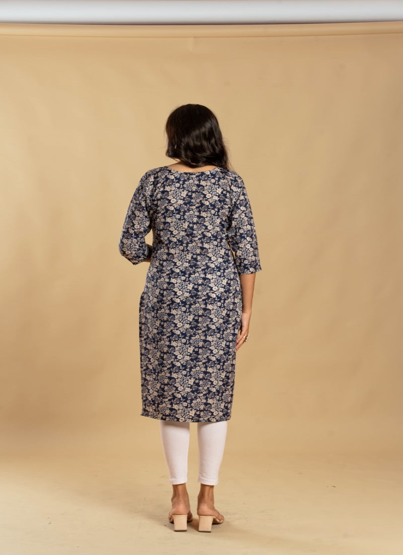 Blue Cotton Printed Kurti-2