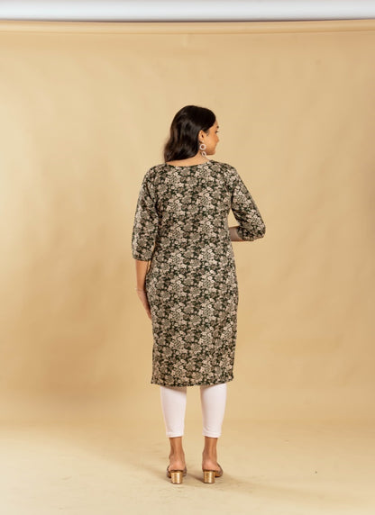 Green Cotton Printed Kurti-2