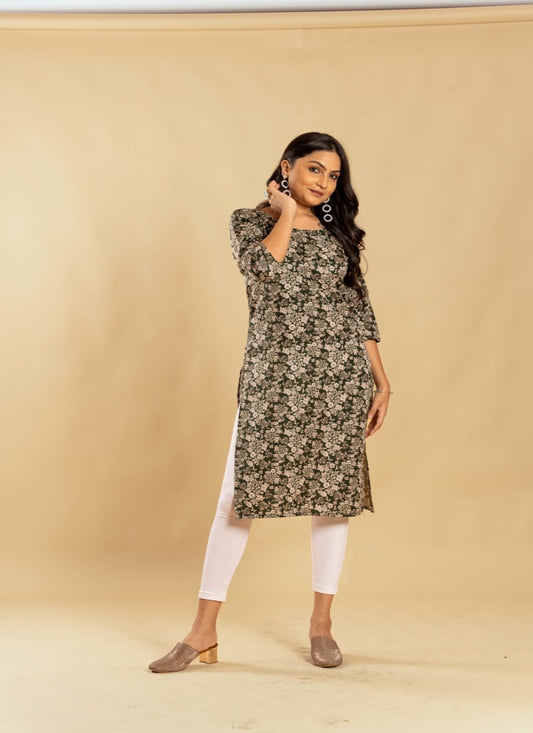 Green Cotton Printed Kurti