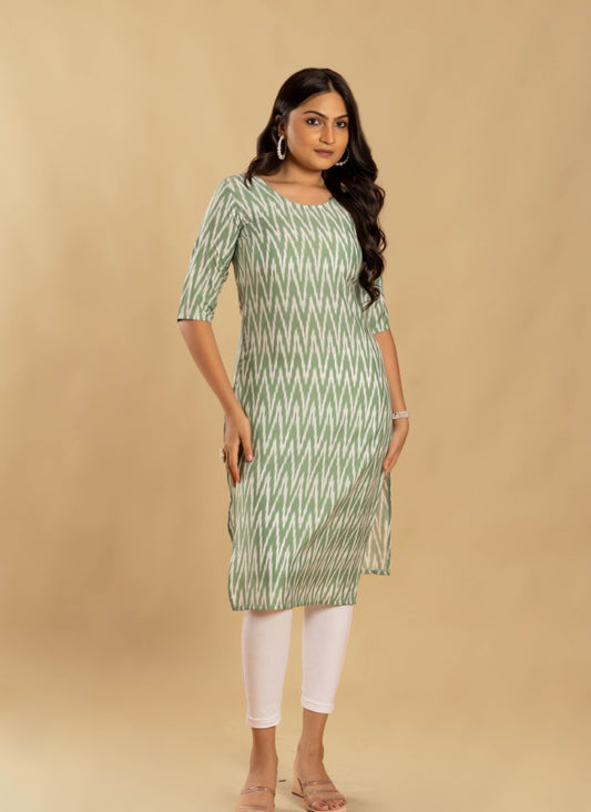 Pista Green Soft Crape Printed Kurti