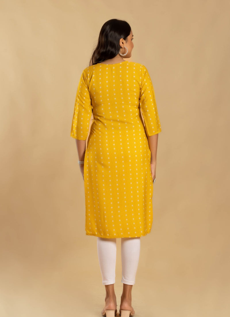 Yellow Soft Crape Printed Kurti-2