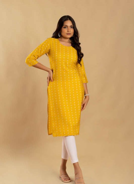 Yellow Soft Crape Printed Kurti