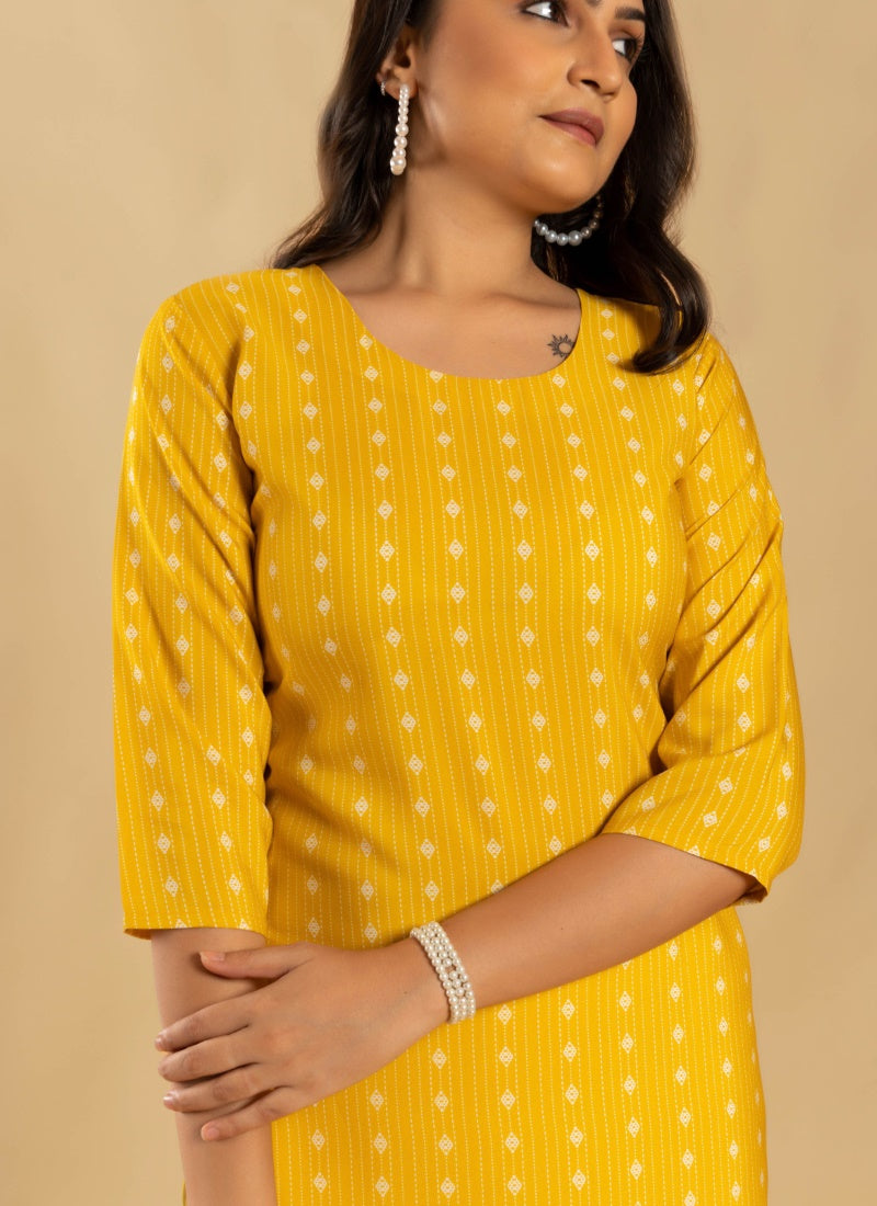 Yellow Soft Crape Printed Kurti-2