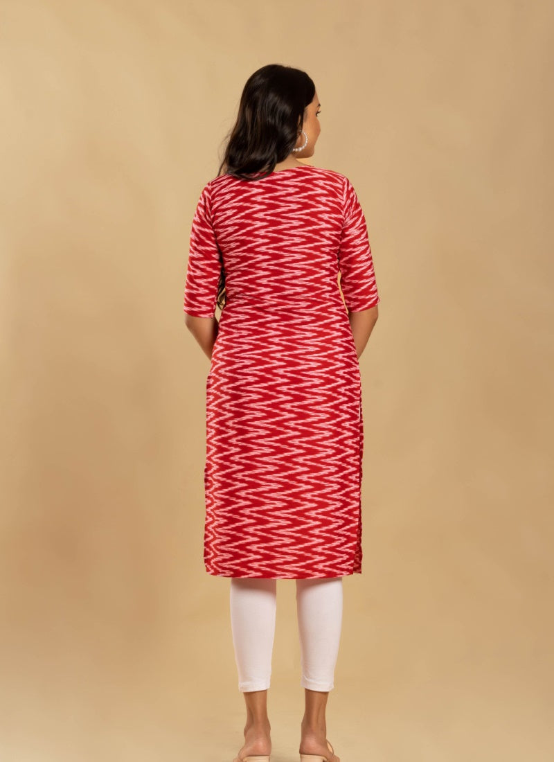 Red Soft Crape Printed Kurti-2