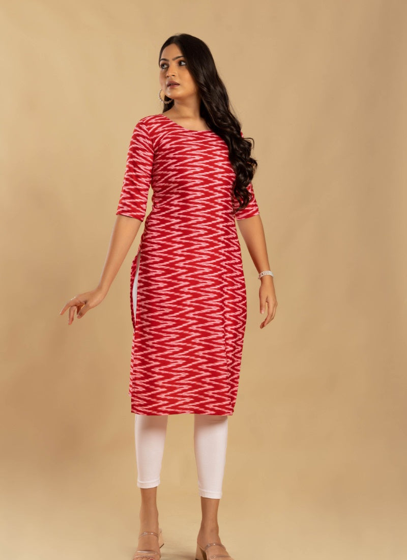 Red Soft Crape Printed Kurti