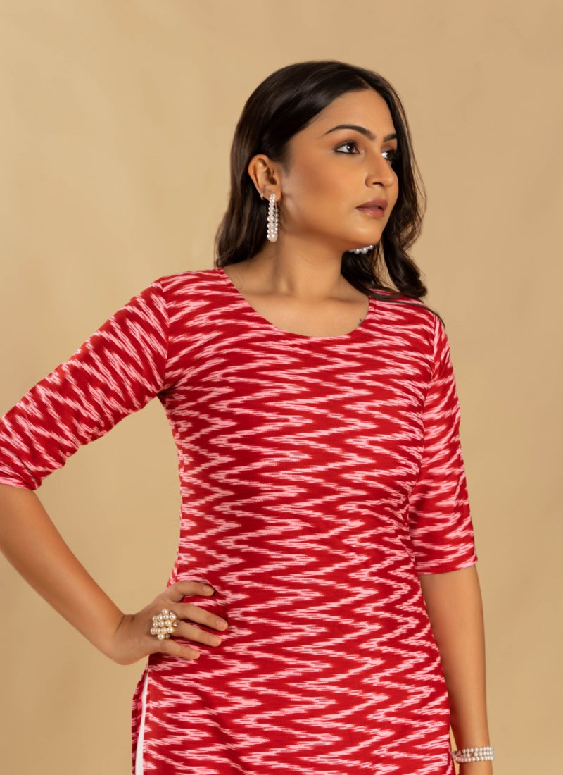 Red Soft Crape Printed Kurti-2